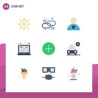 mobil gränssnitt platt Färg uppsättning av 9 piktogram av media spelare Lägg till favorit html bärbar dator redigerbar vektor design element