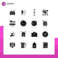 Stock Vector Icon Pack mit 16 Linienzeichen und Symbolen für den Mondlineal-Cursor, der Musik editierbare Vektordesign-Elemente misst