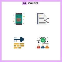 4 universell platt ikoner uppsättning för webb och mobil tillämpningar mobil plånbok låsa innehåll dela med sig logga in redigerbar vektor design element
