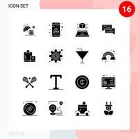 Satz von 16 Vektor-Solid-Glyphen auf dem Gitter für Social-Communication-Box-Blasen-Chat editierbare Vektordesign-Elemente vektor