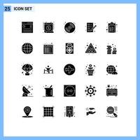 Gruppe von 25 modernen soliden Glyphen, die für editierbare Vektordesign-Elemente der Einkaufslistenzeit E-Commerce-Kunst gesetzt werden vektor