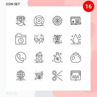 16 universelle Gliederungszeichen Symbole der Sicherungseinstellungen ux-Verarbeitungsdatei bearbeitbare Vektordesign-Elemente vektor