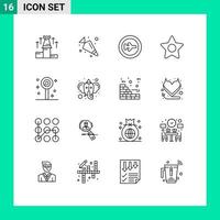 16 thematische Vektorumrisse und editierbare Symbole von Lollipop Confect Beach Studio Star editierbare Vektordesign-Elemente vektor