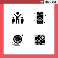 4 universelle solide Glyphenzeichen Symbole der bearbeitbaren Vektordesign-Elemente der Unternehmenswarn-App Mobile Capital vektor