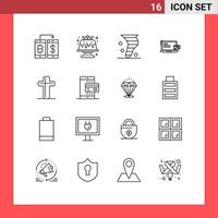 16 kreative Symbole, moderne Zeichen und Symbole für Computerzahlung, Lebensmittel, Wind, Klima, editierbare Vektordesign-Elemente vektor