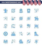 Stock Vektor Icon Pack mit amerikanischen Tag 25 blauen Zeichen und Symbolen für Wurstwaren amerikanische usa Fastfood editierbare usa Tag Vektor Design Elemente