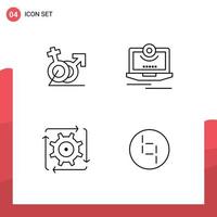 Stock Vector Icon Pack mit 4 Zeilen Zeichen und Symbolen für Männer Video Gander Kameraautomatisierung editierbare Vektordesign-Elemente