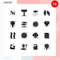 grupp av 16 fast glyfer tecken och symboler för organisk mat interiör matlagning regn redigerbar vektor design element