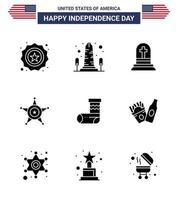 Usa Happy Independence Day Piktogrammsatz aus 9 einfachen soliden Glyphen des Feiersterns Washington Police Rip editierbare Usa-Tag-Vektordesign-Elemente vektor