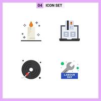 Packung mit 4 modernen flachen Symbolen, Zeichen und Symbolen für Web-Printmedien wie bearbeitbare Vektordesign-Elemente für Kerzen-CD-Banking-Notebook-Player vektor