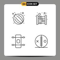 4 thematische Vektor-Fülllinien-Flachfarben und editierbare Symbole von editierbaren Vektordesign-Elementen für Lebensmittelsport-Abakus-Mathematikpuppen vektor