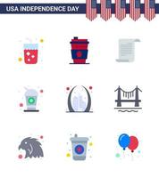 Usa Happy Independence DayPiktogrammsatz von 9 einfachen Wohnungen des Gebäudes Sodadatei Trinkflasche editierbare Usa-Tag-Vektordesign-Elemente vektor