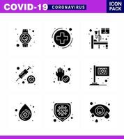 9 solide Glyphe schwarzes Coronavirus covid19 Icon Pack wie Handspritzenzeichen Medizinraum virales Coronavirus 2019nov Krankheitsvektor Designelemente vektor