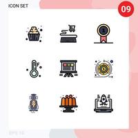 Gruppe von 9 gefüllten flachen Farbzeichen und Symbolen für Diagrammauszeichnungsanalysen Temperatur editierbare Vektordesign-Elemente vektor