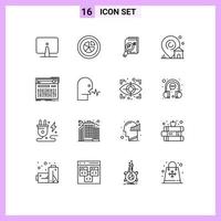 Stock Vector Icon Pack mit 16 Linienzeichen und Symbolen für Standortdaten Kreisdiagramm analytische editierbare Vektordesign-Elemente