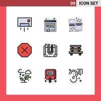 Stock Vector Icon Pack mit 9 Zeilenzeichen und Symbolen zum Erstellen von Blueprint Denied Digital Delete Cable editierbare Vektordesign-Elemente