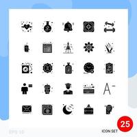 25 kreative Symbole, moderne Zeichen und Symbole für Spielaktivitäten, Kommunikation, Reiserichtung, editierbare Vektordesign-Elemente vektor