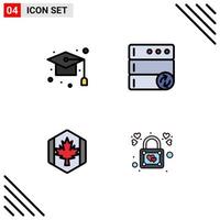 Stock Vector Icon Pack mit 4 Zeilen Zeichen und Symbolen für Cap Herbst School Server Blatt editierbare Vektordesign-Elemente