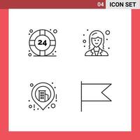 Aktienvektor-Icon-Pack mit 4 Zeilenzeichen und Symbolen für Hilfe-Standort-Helpdesk-weibliches Land editierbare Vektordesign-Elemente vektor