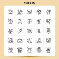 Umriss 25 Womens Day Icon Set Vektor Linienstil Design schwarze Icons Set lineares Piktogramm Pack Web und mobile Geschäftsideen Design Vektor Illustration