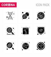 9 feste Glyphen schwarze Reihe von Corona-Virus-Epidemie-Symbolen wie Schädel verbreiten Bakterien Sicherheit Corona Virus Coronavirus 2019nov Krankheitsvektor-Designelemente vektor