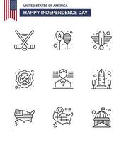 9 Zeilenzeichen für Usa-Unabhängigkeitstag-Flaggensicherheit Amerika-Flagge amerikanischer Adler editierbare Usa-Tag-Vektordesign-Elemente vektor