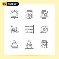 Stock Vector Icon Pack mit 9 Zeilen Zeichen und Symbolen für Mathe Hauszeit Home SEO editierbare Vektordesign-Elemente