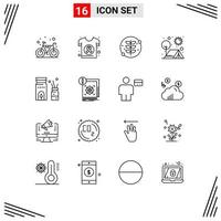 uppsättning av 16 modern ui ikoner symboler tecken för Sol utomhus- skjorta camping växt redigerbar vektor design element