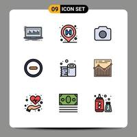 Stock Vector Icon Pack mit 9 Zeilenzeichen und Symbolen für Papierrollen-Benutzerzeichen minus ui editierbare Vektordesign-Elemente