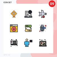 uppsättning av 9 vektor fylld linje platt färger på rutnät för chattar grafik info ny Lägg till redigerbar vektor design element