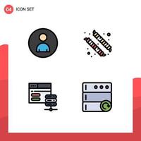 moderner Satz von 4 gefüllten flachen Farben Piktogramm von menschlichen Server-Benutzer-Marshmallow-Datenbank editierbare Vektordesign-Elemente vektor