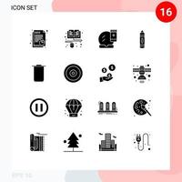 Set mit 16 kommerziellen Solid-Glyphen-Packs für Instagram-Bleistiftgesichtsbasis-Bildungs-Make-up-Basis editierbare Vektordesign-Elemente vektor