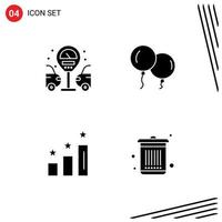 4 solides Glyphenpaket der Benutzeroberfläche mit modernen Zeichen und Symbolen von Stadtpositionen, Luftballons, Errungenschaften, Mülltonne, editierbare Vektordesignelemente vektor