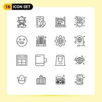 Stock Vector Icon Pack mit 16 Zeilenzeichen und Symbolen für Emojis Weihnachtsmann-Benachrichtigung editierbare Vektordesign-Elemente