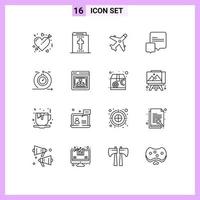 uppsättning av 16 modern ui ikoner symboler tecken för utveckling vig e-handel meddelanden chatt redigerbar vektor design element