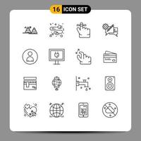 uppsättning av 16 modern ui ikoner symboler tecken för mänsklig miljö hjärta diskussion chatt redigerbar vektor design element