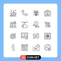 Stock Vector Icon Pack mit 16 Zeilenzeichen und Symbolen für die Entwicklung von Code Flower C Party editierbare Vektordesign-Elemente