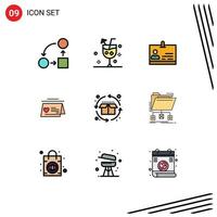 Stock Vector Icon Pack mit 9 Zeilenzeichen und Symbolen für Hochzeit, Liebe, Getränk, Kalender, Identität, editierbare Vektordesign-Elemente