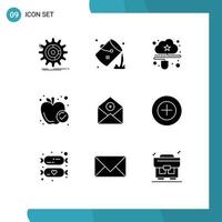 Solider Glyphensatz der mobilen Schnittstelle aus 9 Piktogrammen von Mahlzeitapfel füllen Online-Daten editierbare Vektordesign-Elemente vektor