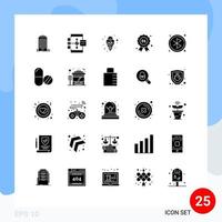 Gruppe von 25 soliden Glyphenzeichen und Symbolen für bearbeitbare Vektordesign-Elemente für Bluetooth-Qualitäts-Flussdiagramm-Abzeichen Mardi Gras vektor