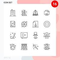 Stock Vector Icon Pack mit 16 Zeilenzeichen und Symbolen für audiogedruckte Labordruckwissenschaftler editierbare Vektordesign-Elemente