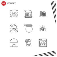 Aktienvektor-Icon-Pack mit 9 Zeilenzeichen und Symbolen für bearbeitbare Vektordesign-Elemente für Waffen, Militärgebäude, Bombenwolke vektor