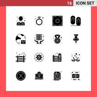 Aktienvektor-Icon-Pack mit 16 Zeilenzeichen und Symbolen für Datenbank-Reisefokus-Schuhe Flip-editierbare Vektordesign-Elemente vektor