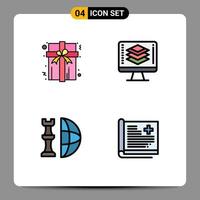 Stock Vector Icon Pack mit 4 Zeilen Zeichen und Symbolen für Box International Programming Screen Plan editierbare Vektordesign-Elemente