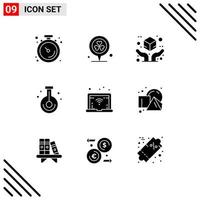 Stock Vector Icon Pack mit 9 Zeilenzeichen und Symbolen für Netzwerkforschungslieferung Laborbecher editierbare Vektordesign-Elemente
