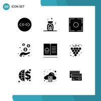 uppsättning av 9 modern ui ikoner symboler tecken för recept mat Foto kokbok pengar redigerbar vektor design element