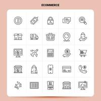 Umriss 25 E-Commerce-Icon-Set Vektor-Linienstil-Design schwarze Symbole setzen lineares Piktogrammpaket Web und mobile Geschäftsideen entwerfen Vektorillustration vektor