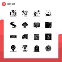 modern uppsättning av 16 fast glyfer pictograph av gåva stjärna kaktus magi växa redigerbar vektor design element
