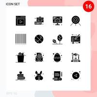 Gruppe von 16 soliden Glyphen Zeichen und Symbolen für Produktziel-Tastatursport, die editierbare Vektordesign-Elemente dienen vektor