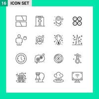 uppsättning av 16 modern ui ikoner symboler tecken för värld tid tid zon barn kontor klockor företag redigerbar vektor design element